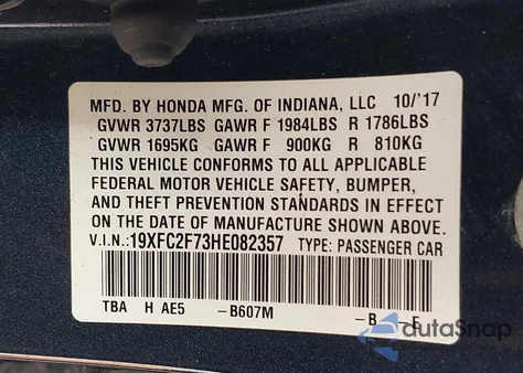 2017 Honda Civic Ex from USA, damaged, VIN 19XFC2F73HE082357
